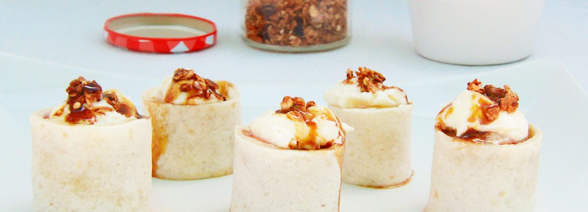 ROLLITOS MISSION WRAPS DE MELOCOTÓN, QUESO Y MENTA: RECETA