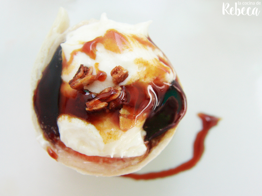 Postre facil y delicioso rollitos de melocoton con mission wraps